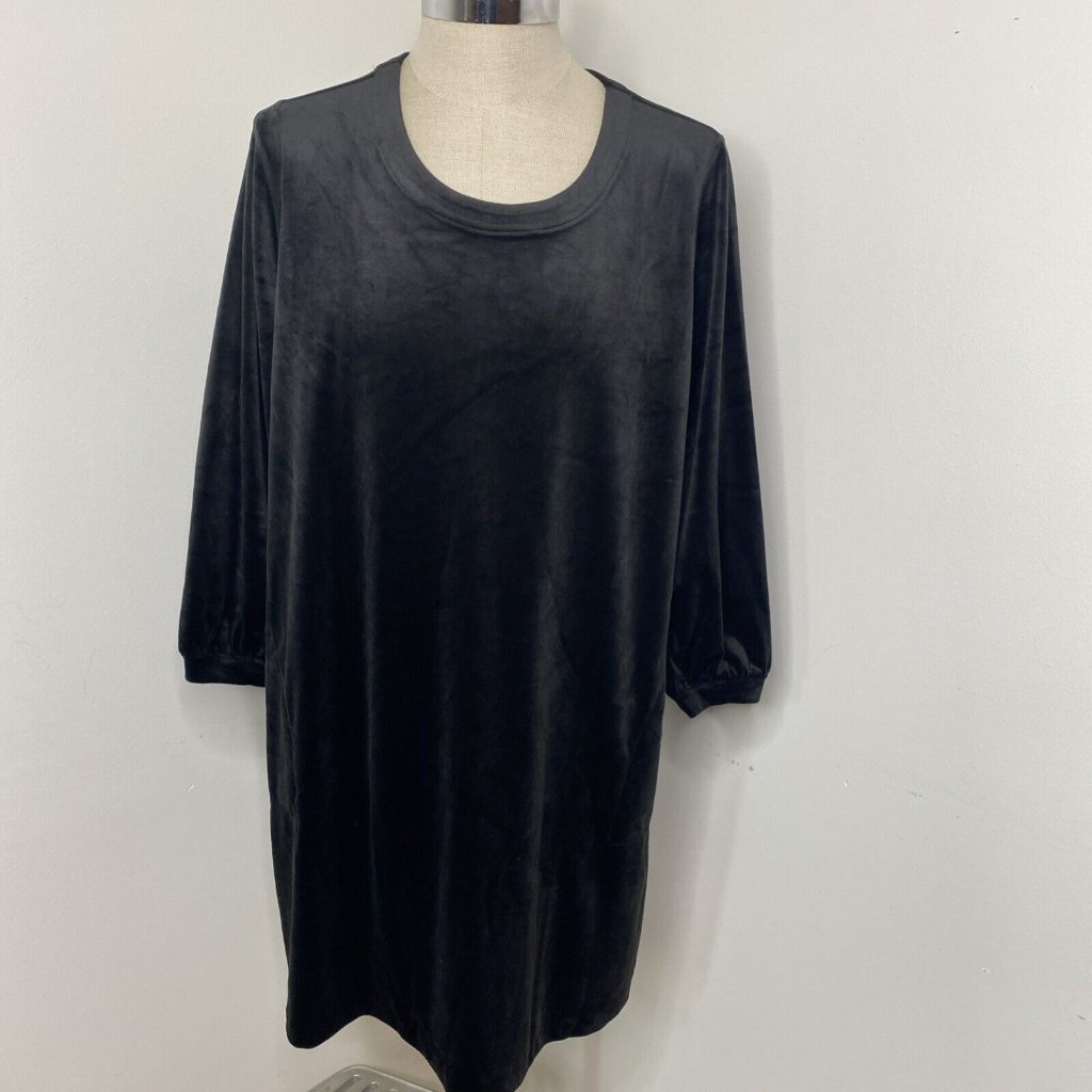 J Jill Black Velvet Dress Xl P Long Sleeve Crew Neck Pockets Witchey Tunic New